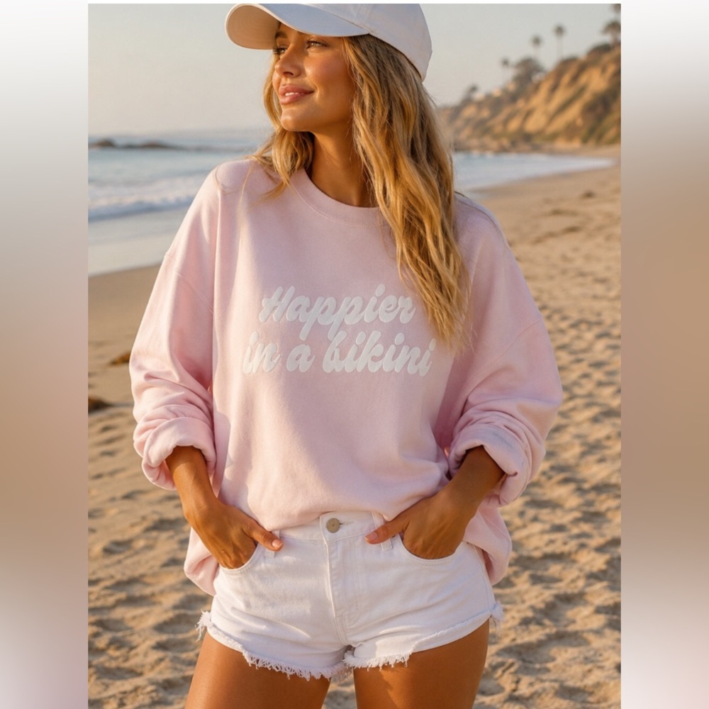 L*space Pink Crewneck Relaxed Oversized Cotton Sweatshirt Size Medium ~ NWT!! 💖